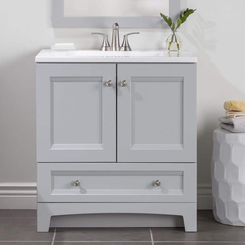 Glacier Bay Delridge 302 in W x 188 in D x 329 in H Freestanding Bath Vanity in Pearl Gray with White Cultured Marble Top