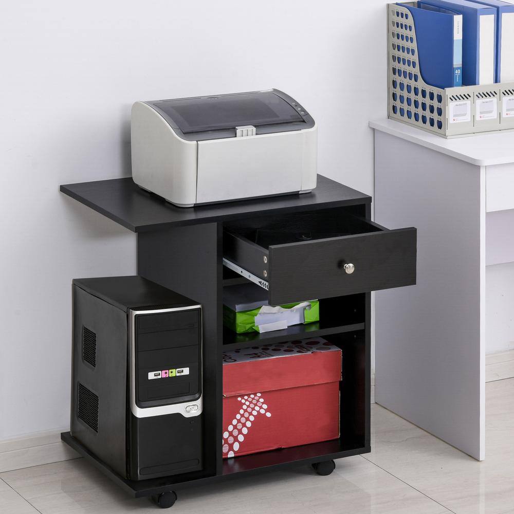 Vinsetto Rolling File Cabinet Cart with Wheels, Adjustable Shelf, Drawer and CPU Stand, Black 920-069BK