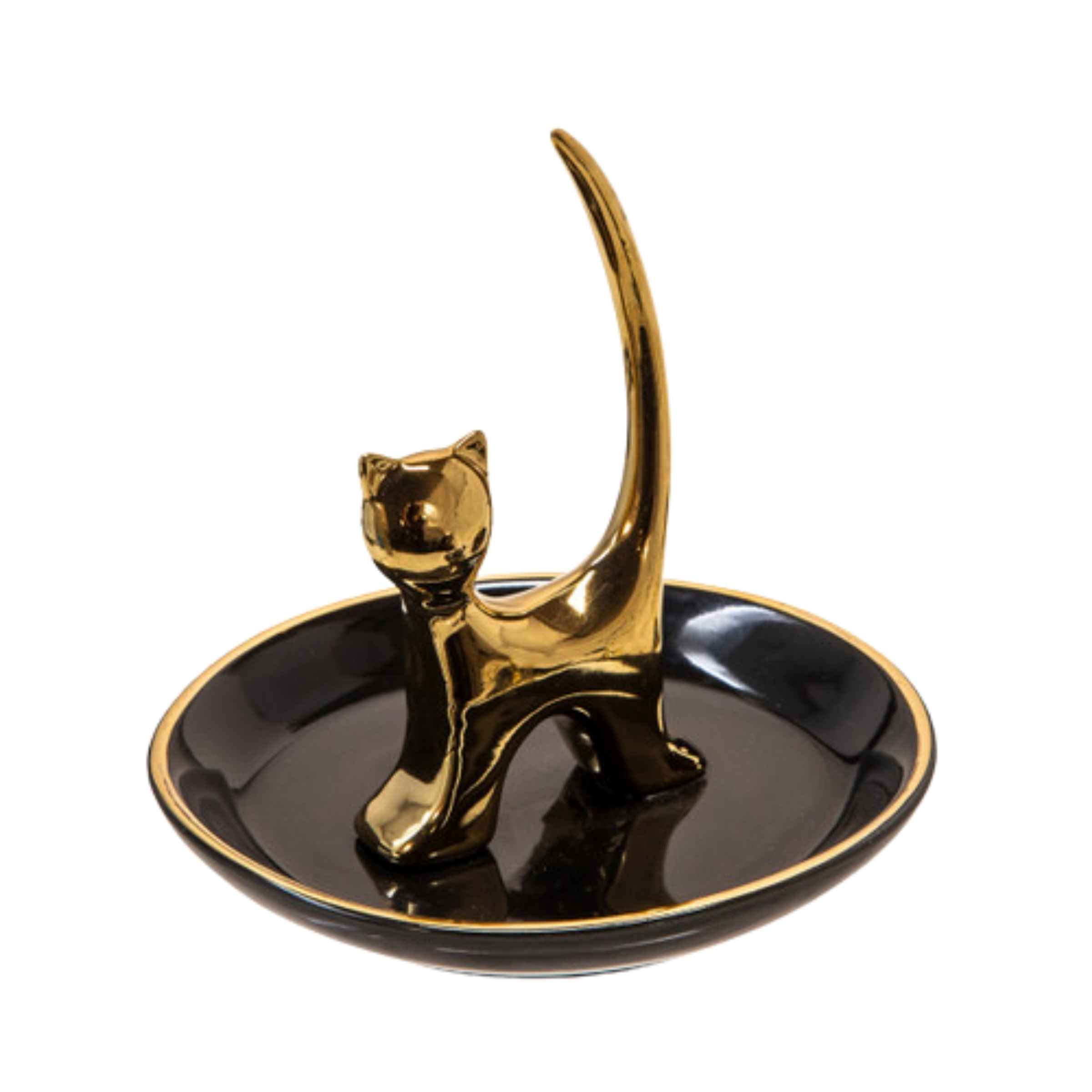 Cat Trinket Ceramic Tray 10 Cm - Black 12747-18