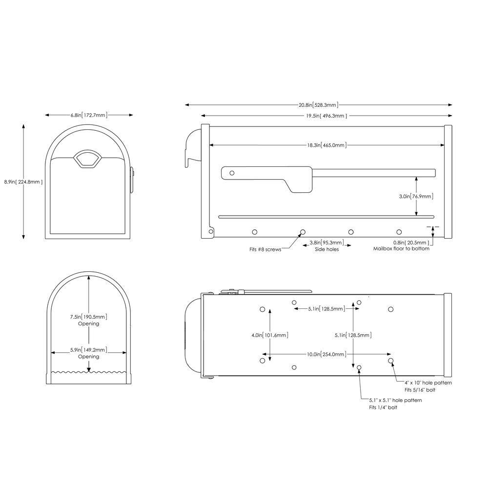 Architectural Mailboxes Winston Black Large Steel Post Mount Mailbox with Nickel Flag 8830B-10