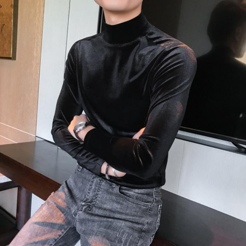 Mens High-neck Casual Long-sleeved T-Shirt