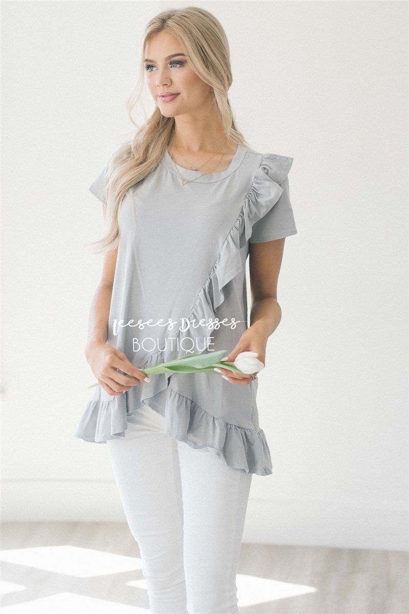 Asymmetric Ruffle Hem Tunic