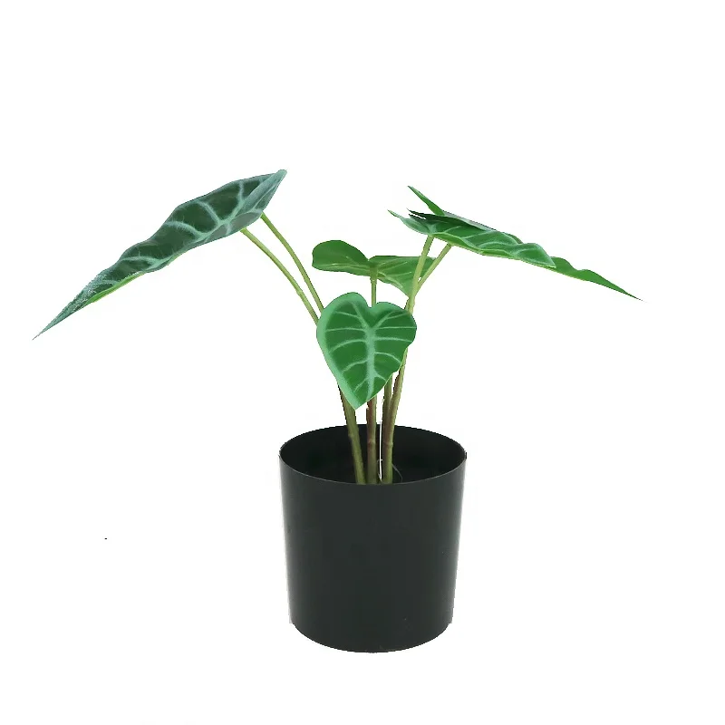 Indoor decor artificial 6lvs arrow plant with plastic pot