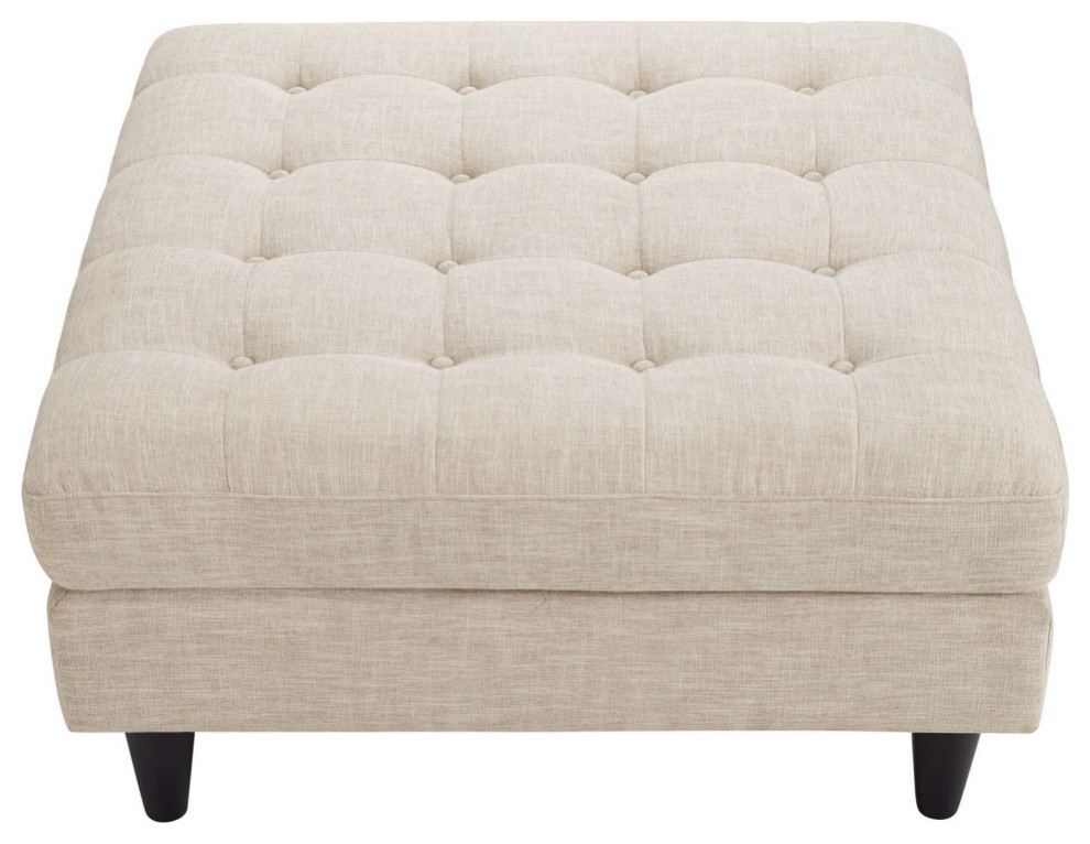 Melanie Beige Upholstered Fabric Large Ottoman   Midcentury   Footstools And Ottomans   by Peachtree Fine Furniture  Houzz