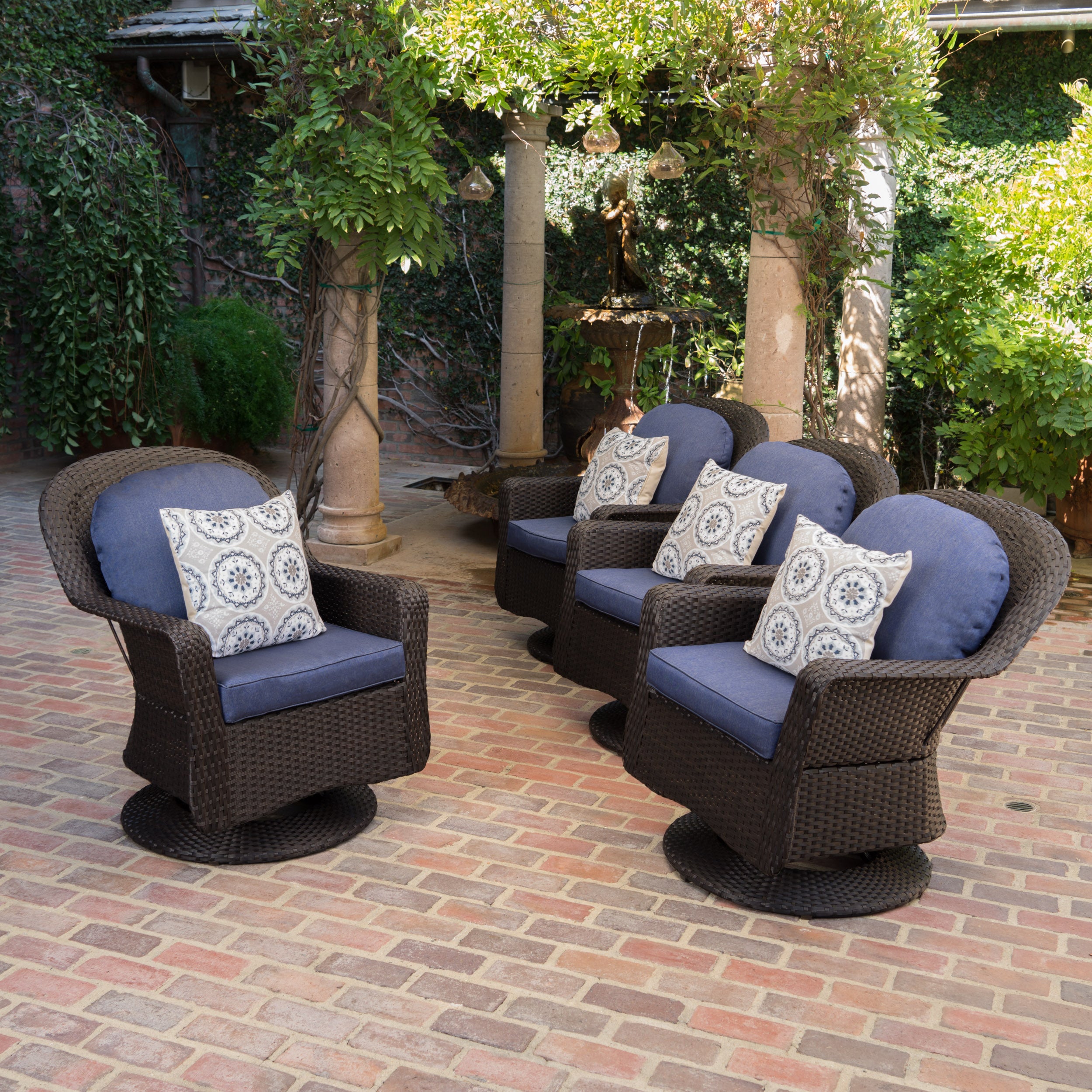 Linsten Outdoor Wicker Swivel Club Chairs with Water Resistant Cushion