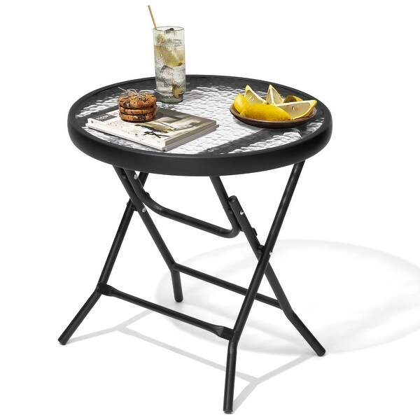 Outdoor Folding Tempered Glass Side Table Patio Bistro Coffee Table