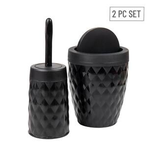 Mind Reader Basket Collection 2.1 Gal. Black Round Wastepaper Basket with Swivel Lid and Toilet Brush Set Bathroom (2-Piece Set) CRYSTOIL-BLK