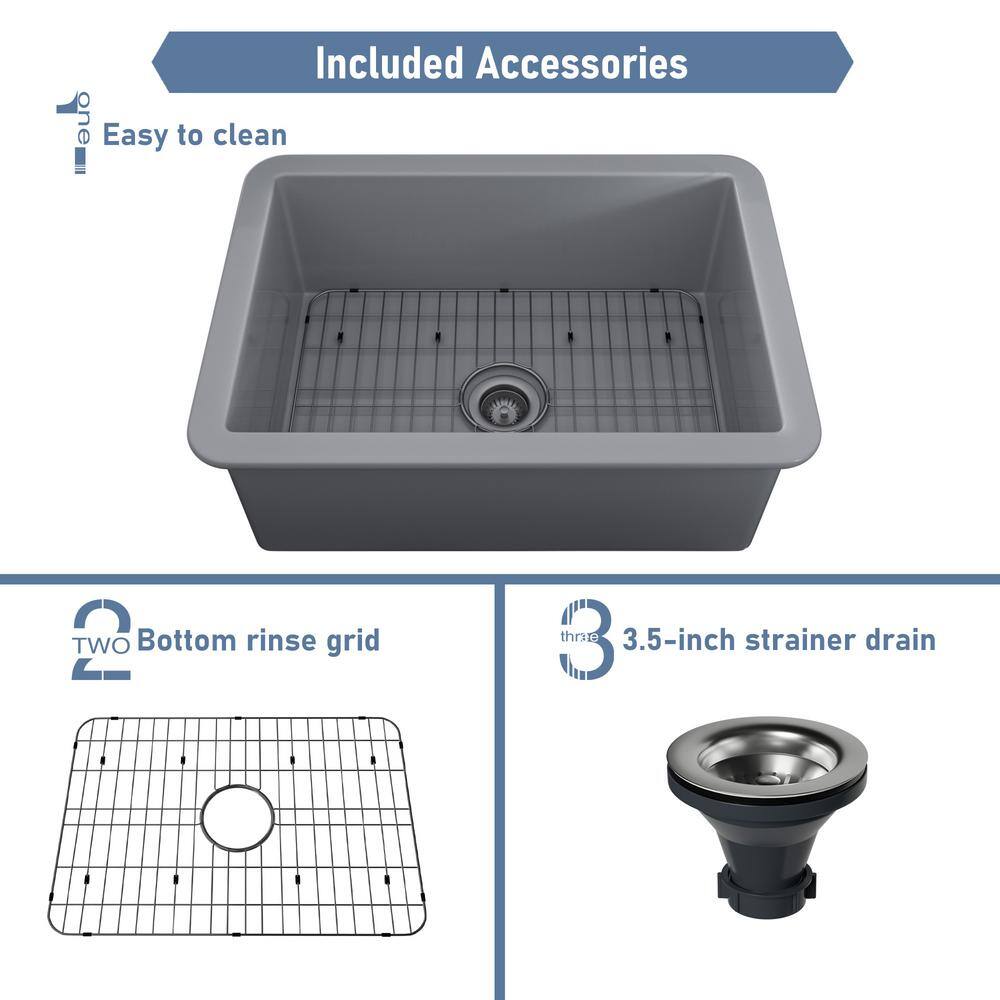 CASAINC All-in-one Matte Gray Fireclay 27 in. Single Bowl Undermount Kitchen Sink with Infrared Sensor Faucet and Accessories KCSL0016-UG27MB