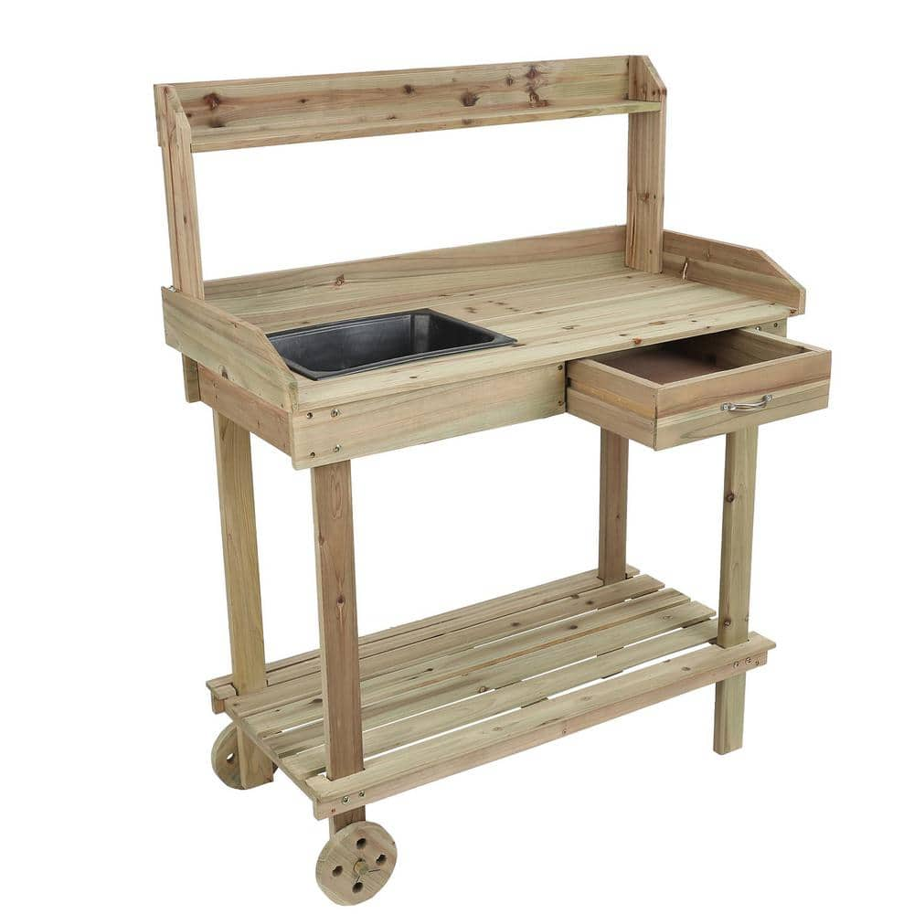 LuxenHome Mobile Wood Potting Bench WHOF1187