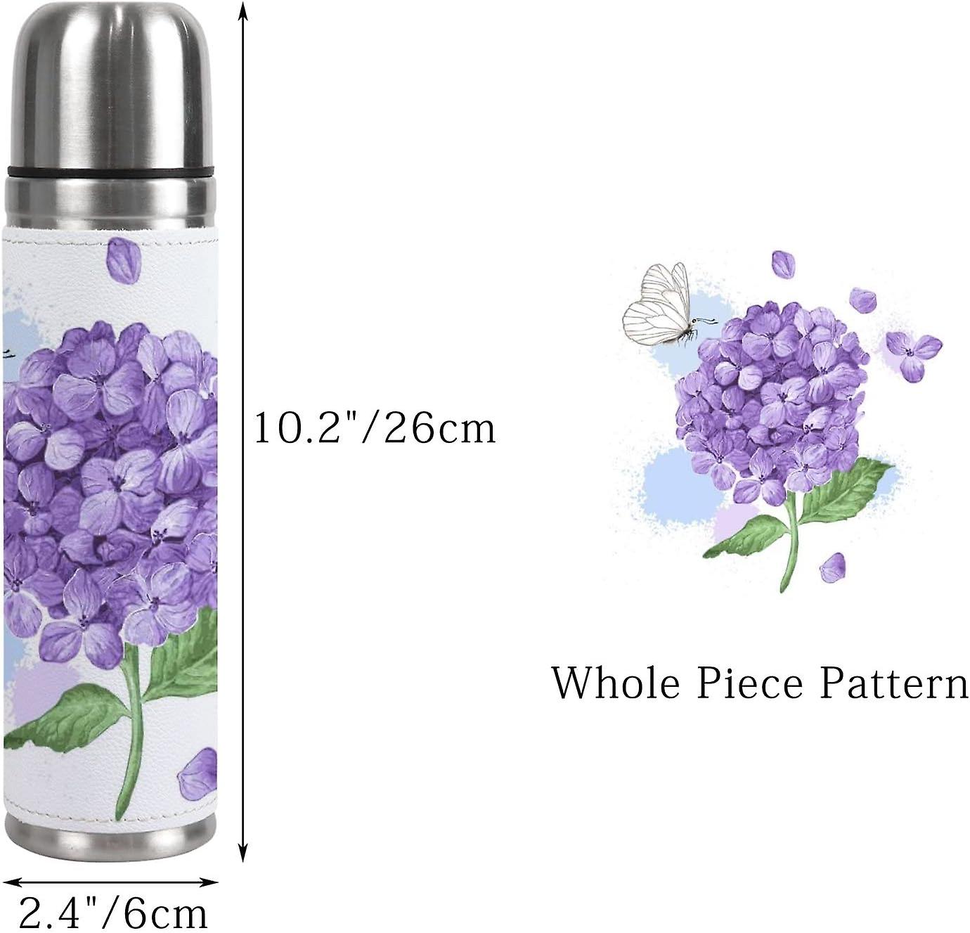 Insulated Mug Stainless Steel Water Bottle Purple Hydrangea Flower Vacuum Cup Travel Mug For School Office