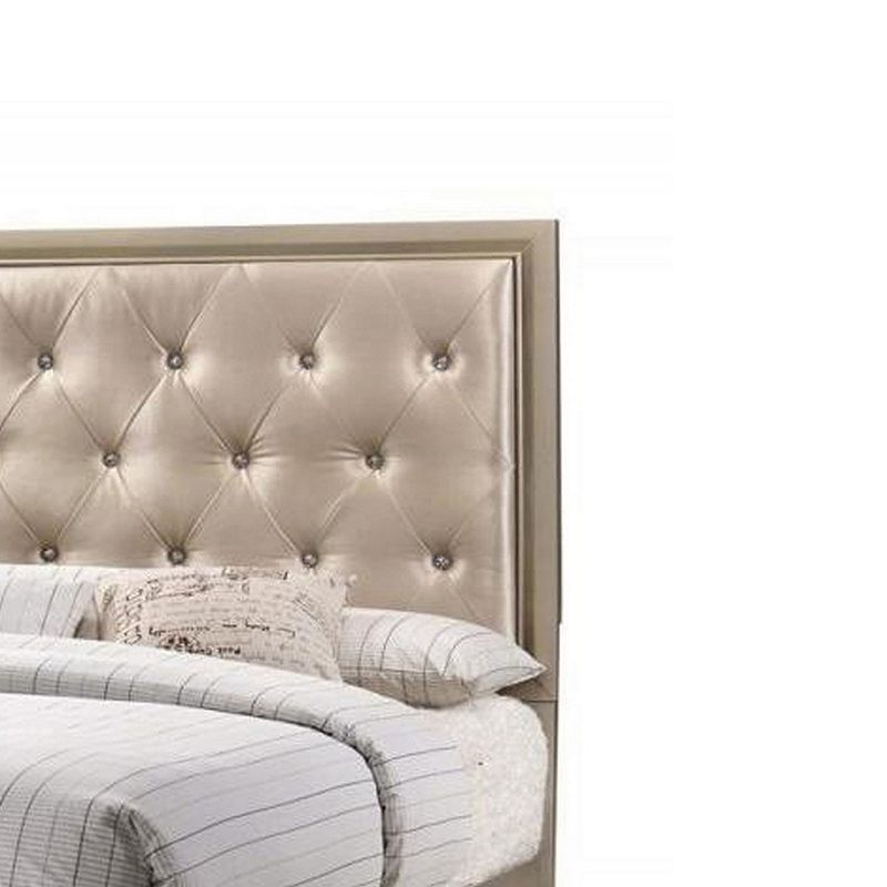 Transitional Wooden Queen Size Bed with Button Tufted Headboard， champagne