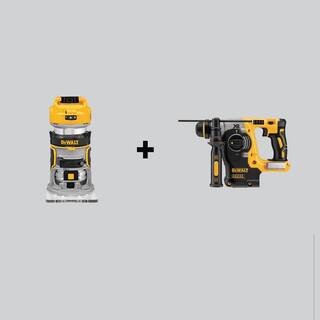 DW 20V MAX XR Cordless Brushless Compact Fixed Base Router and Brushless 1 in. SDS Plus L-Shape Rotary Hammer (Tools-Only) DCW600BWDCH273B