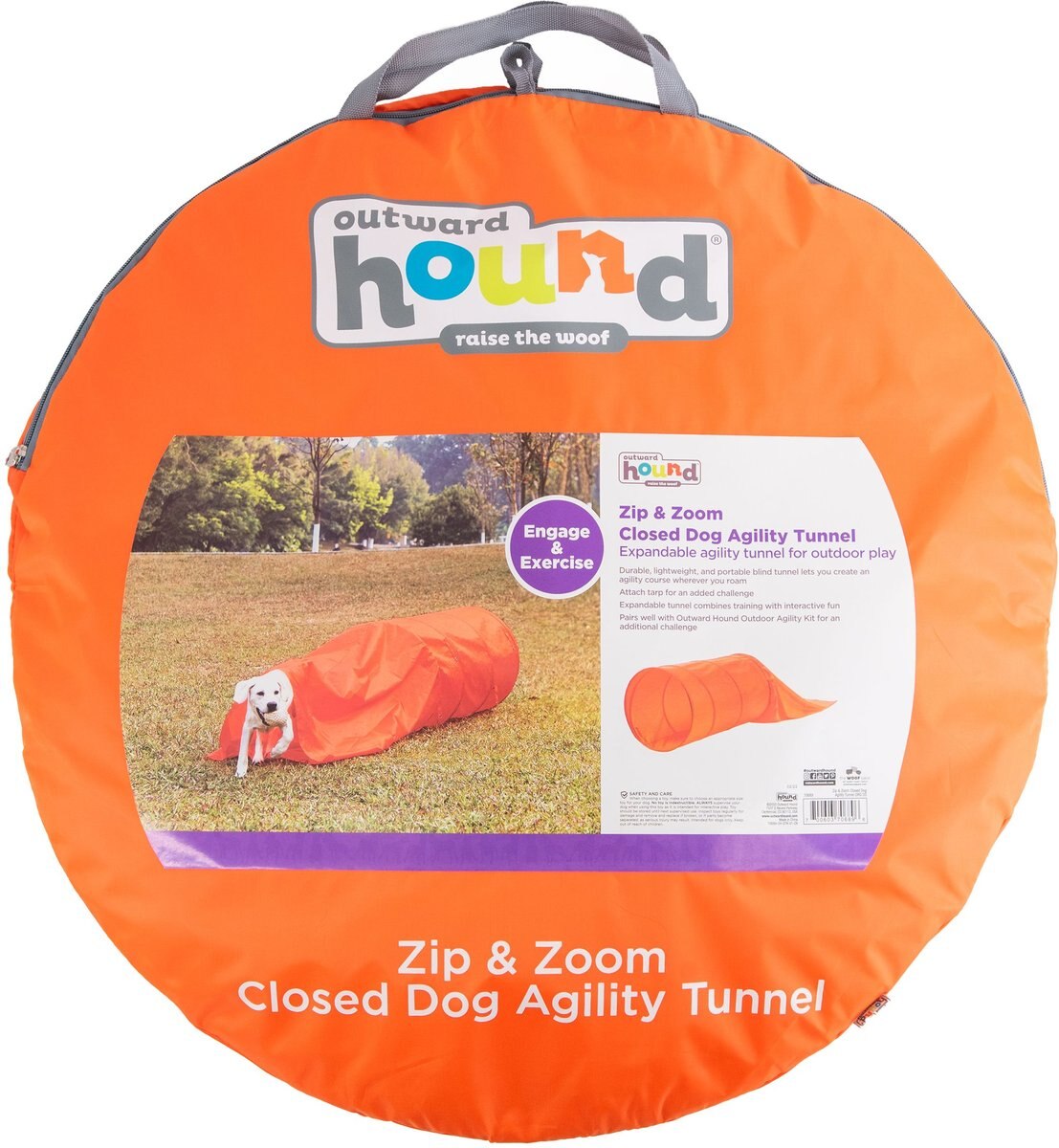 Outward Hound Zip and Zoom Closed Tunnel Chute Attachment with Metal Stakes Dog Agility Kit， Orange