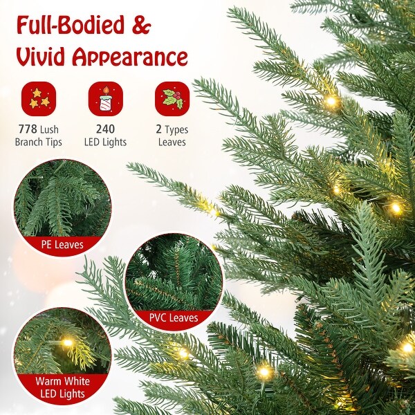 PreLit Artificial Hinged Xmas Tree with PVC and PE Branch Tips for Holiday Decor