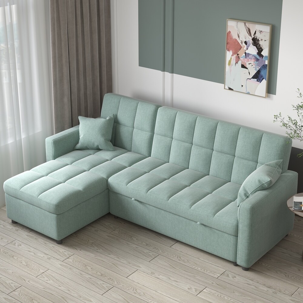 82'' Wide Sectional Couch Pull Out Sofa Bed with Storage Chaise