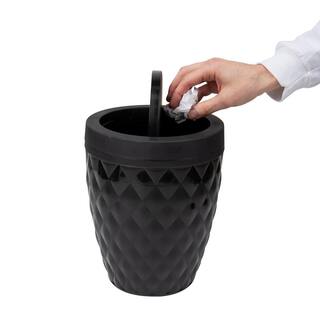 Mind Reader Basket Collection 2.1 Gal. Black Round Wastepaper Basket with Swivel Lid and Toilet Brush Set Bathroom (2-Piece Set) CRYSTOIL-BLK