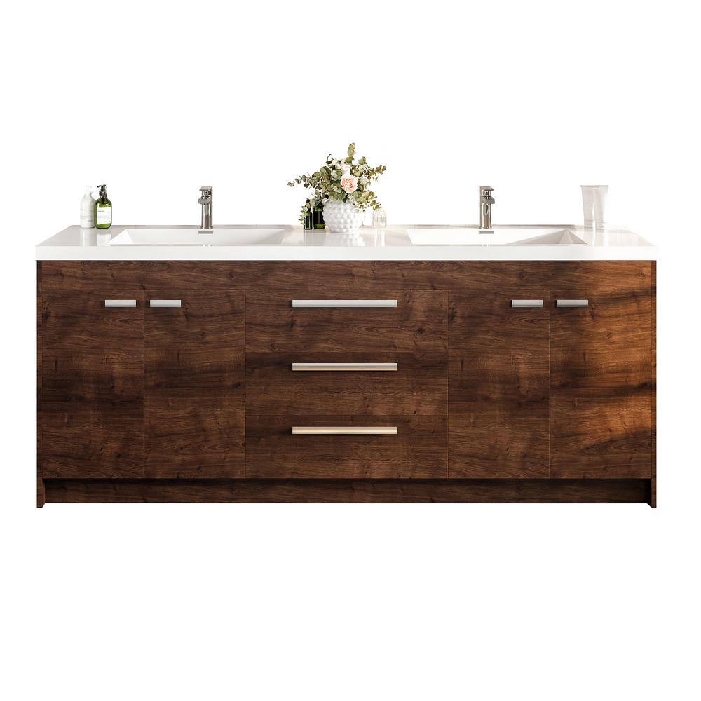 Eviva Lugano 84 in. W x 19 in. D x 34 in. H Double Bathroom Vanity in Rosewood with White Acrylic Top with White Sinks EVVN1900-8-84RSWD