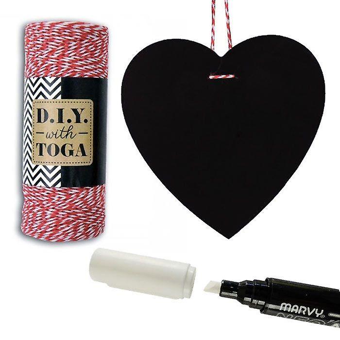 Heart slate + chalk marker + red and white twine
