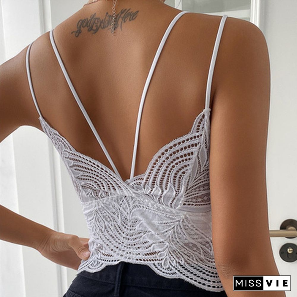 New Arrival Summer Fashion Women's Sexy V-Neck Spaghetti Strips Sleeveless Lace Vest Tops Solid Color Slim Fit Tank Top Plus Size