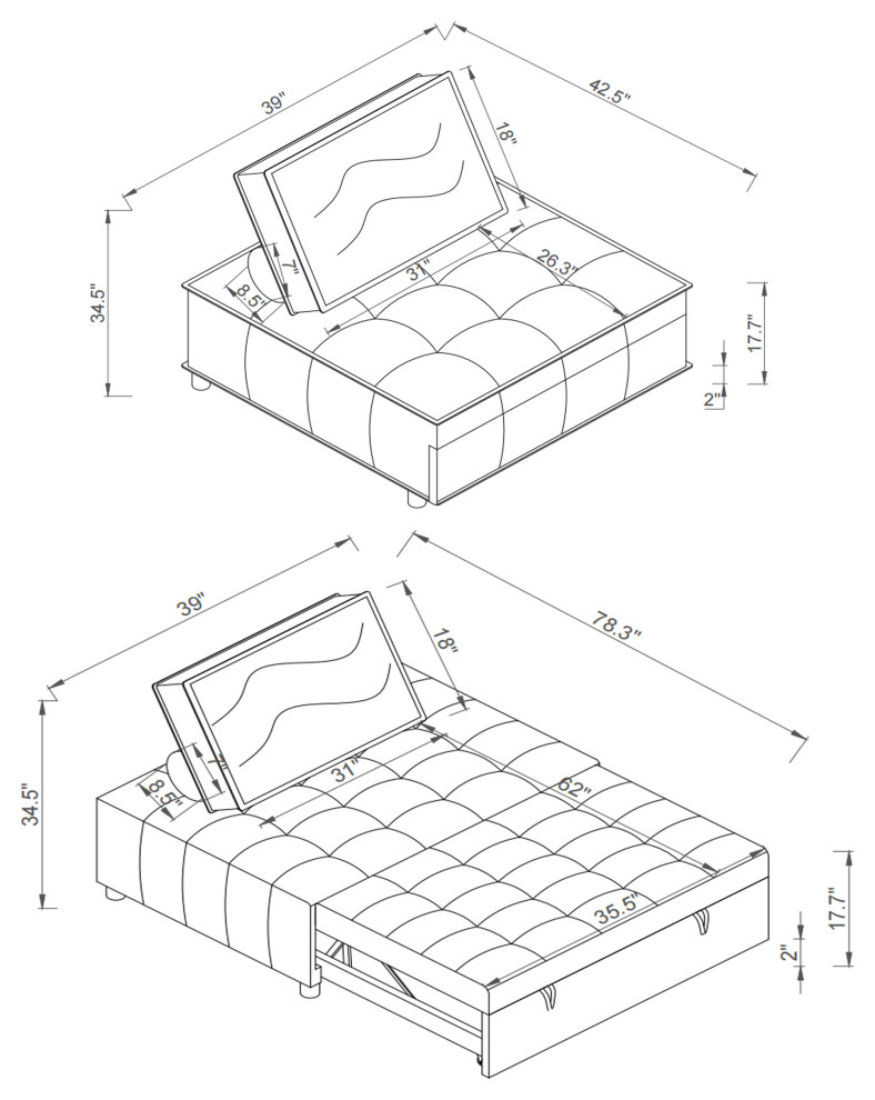 Versatile Pull Out Sofa Bed  Soft Ottoman Sleeper Sofas   Modern   Sleeper Sofas   by TATEUS LLC  Houzz