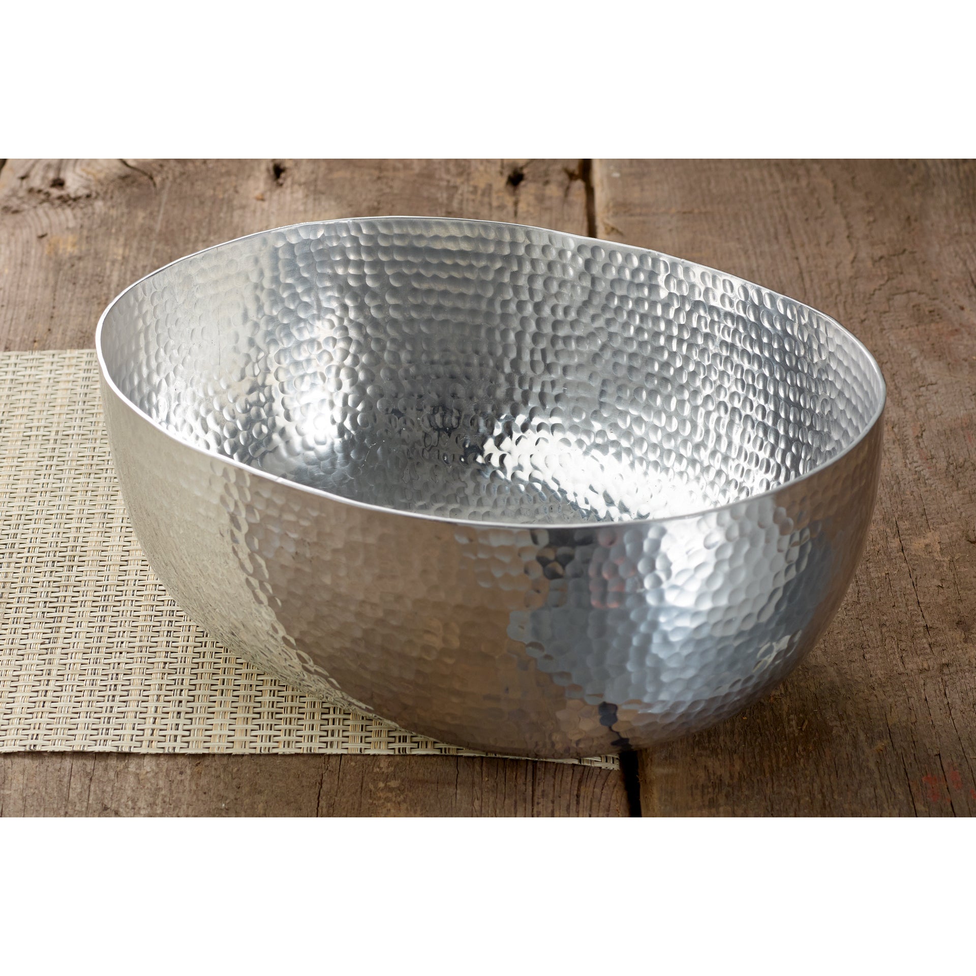 12-inch Oval Hammered Aluminum Bowl