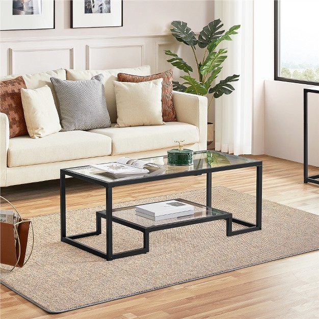 Yaheetech Modern Tempered Glass Coffee Table For Living Room black