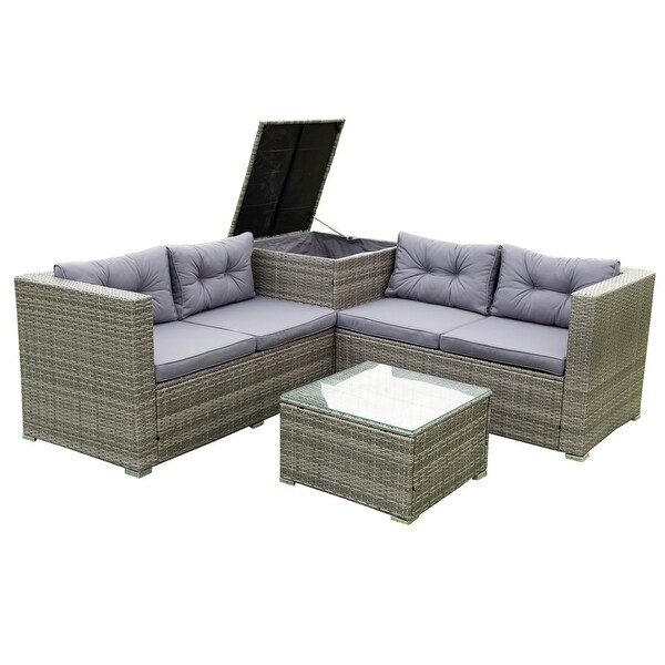 4 Piece Patio Sectional Wicker Rattan Outdoor Furniture Sofa Set - Overstock - 37256372