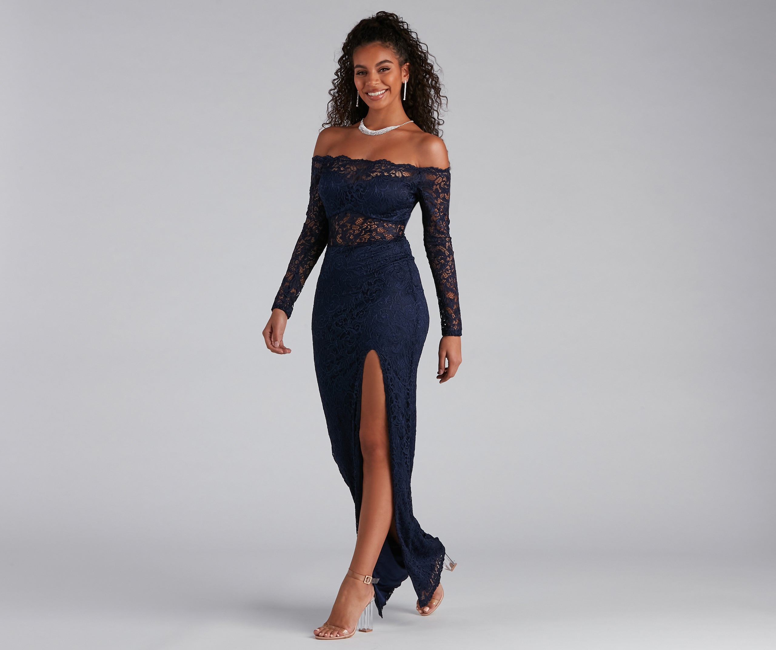 Tori Off-The-Shoulder Lace Formal Dress