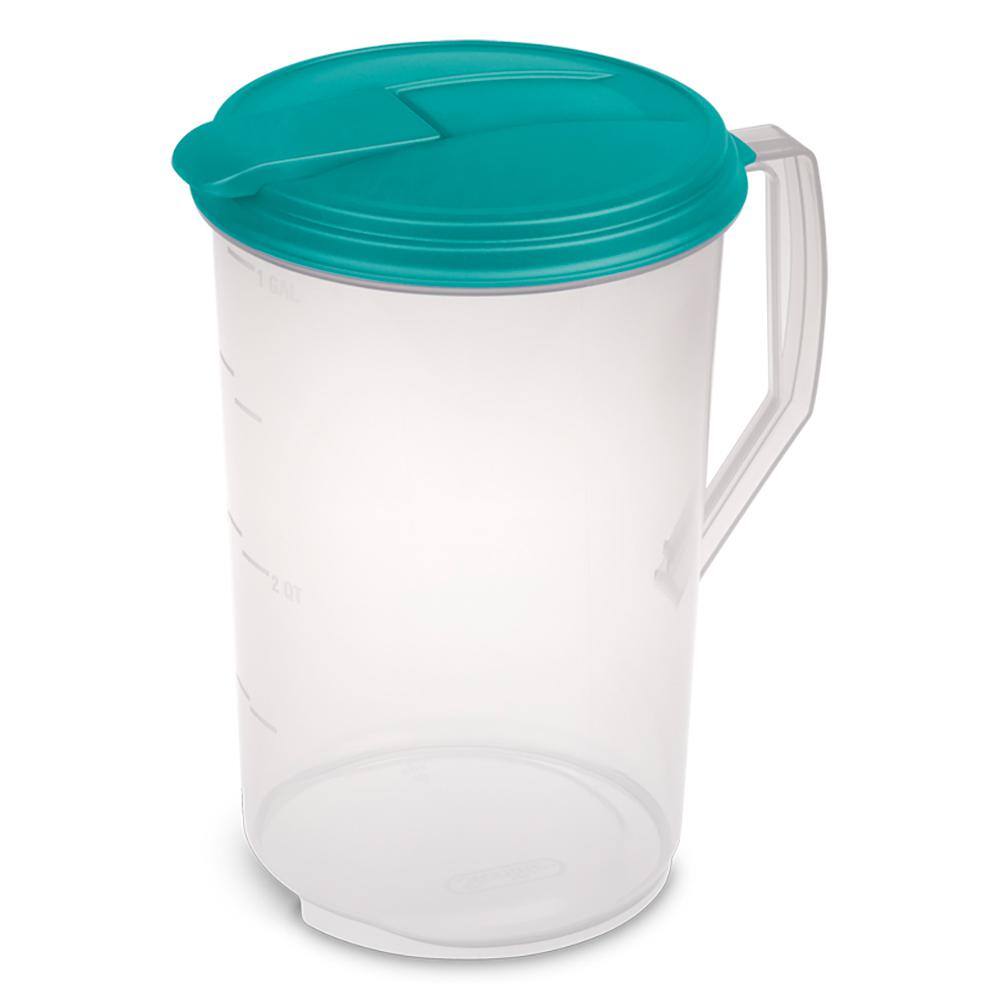 Sterilite 1-Gallon Round Plastic Pitcher and Spout Clear with Color Lid Drawer Organizer (18-Pack) 18 x 04880906