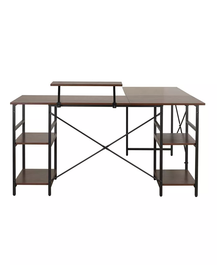 Techni Mobili Wood L-Shape with Storage Shelves Industrial Desk