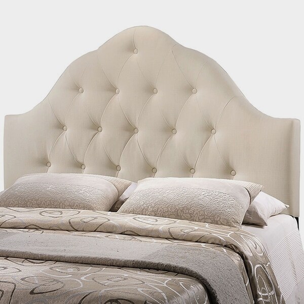 Brighton King Size Ivory Fabric Upholstered Button Tufted Headboard - - 28355273