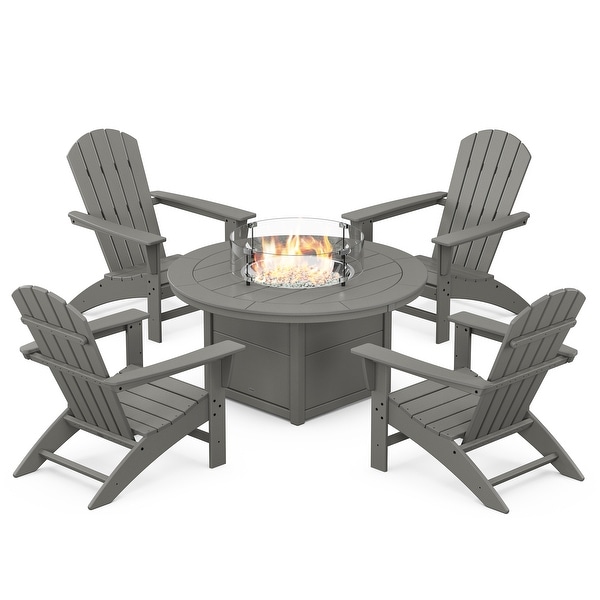 POLYWOOD Nautical 5Piece Adirondack Chair Conversation Set with Fire Pit Table