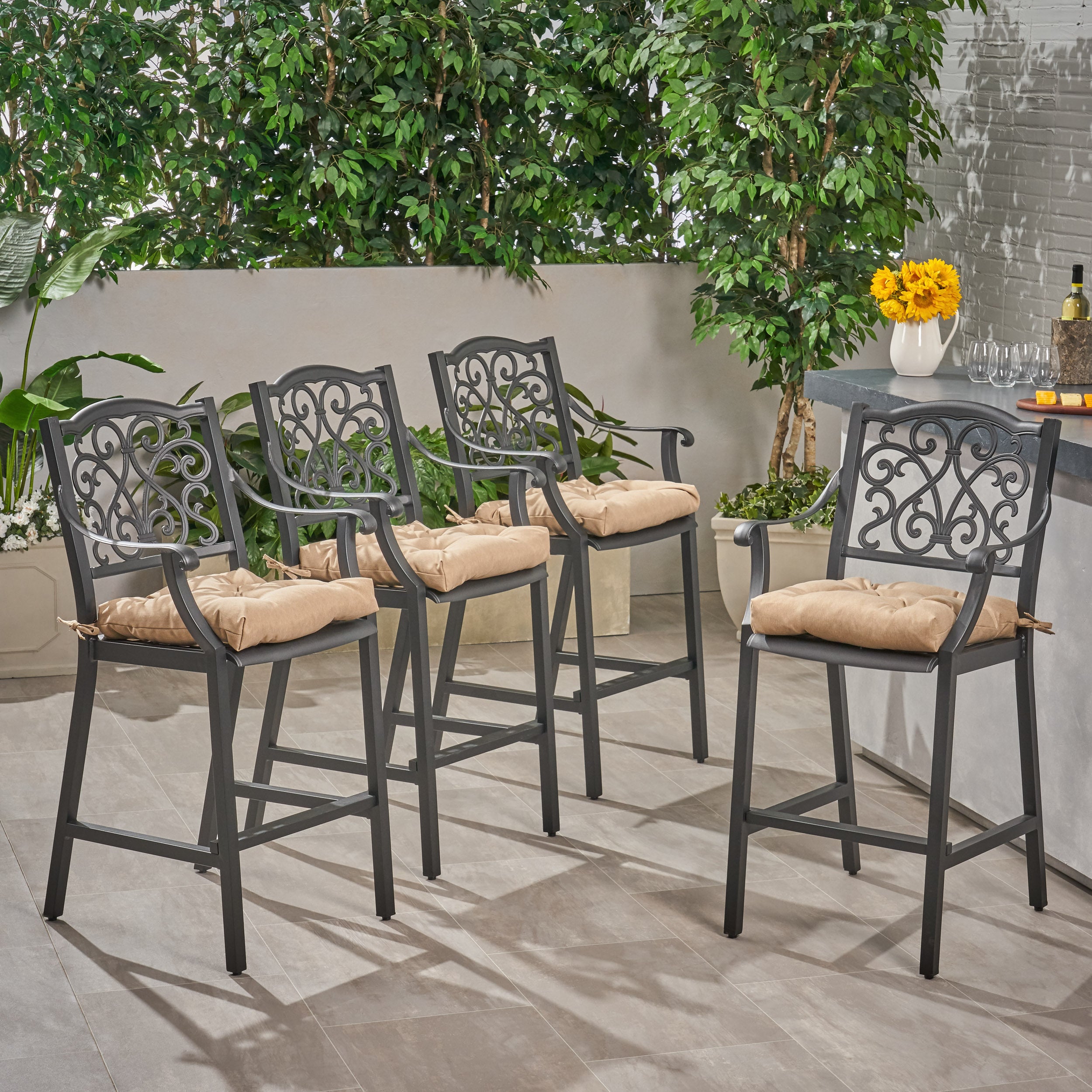 Nalahni Outdoor Barstool with Cushion (Set of 4)