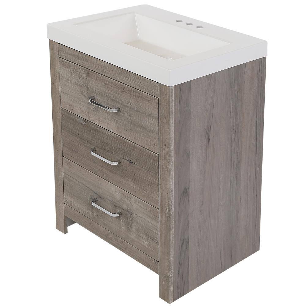 Glacier Bay Woodbrook 24 in. W Bath Vanity in White Washed Oak with Cultured Marble Vanity Top in White with White Sink WB24P2-WO