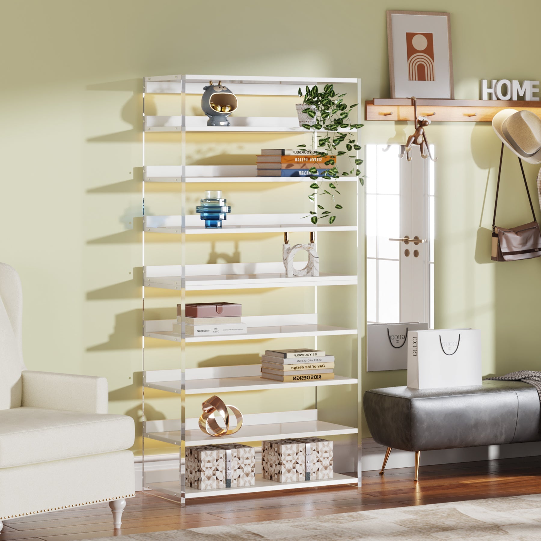 8-Tier Bookshelf, Acrylic Bookcase Storage Display Shelf