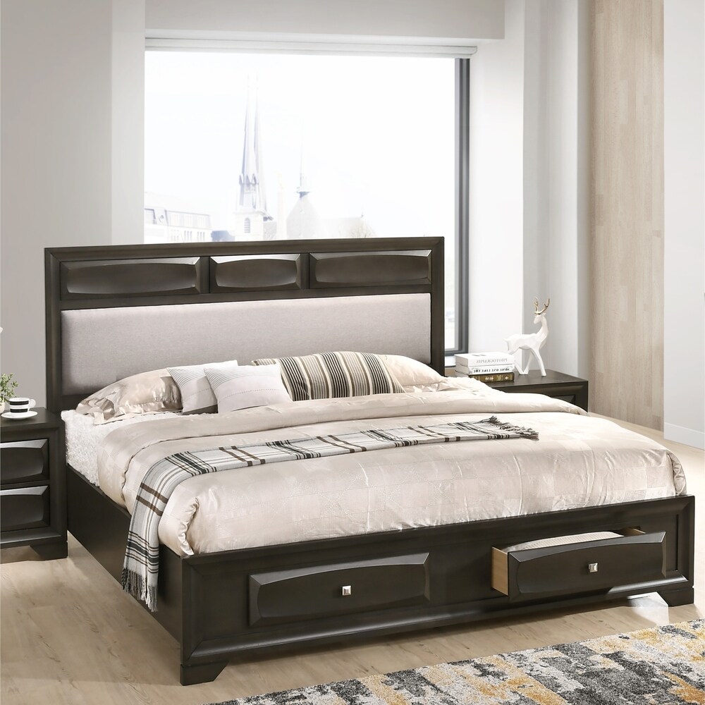 Roundhill Furniture Oakland Antique Grey Wood Storage Platform Bed