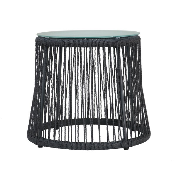 Southport Outdoor Steel and Rope Side Table with Tempered Glass Table Top by Christopher Knight Home