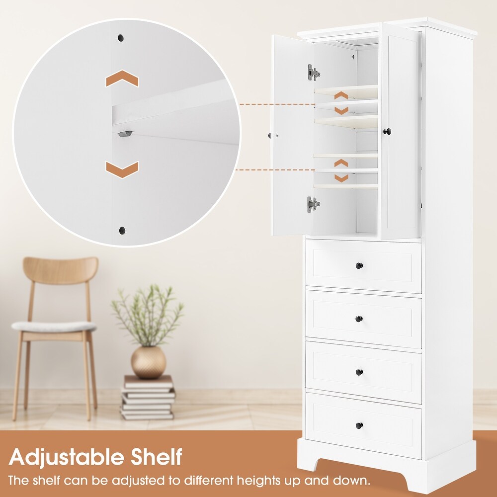 Bathroom Storage Cabinet with 2 Doors and 4 Drawers  Adjustable Shelves Multifunctional Free Standing Cabinet