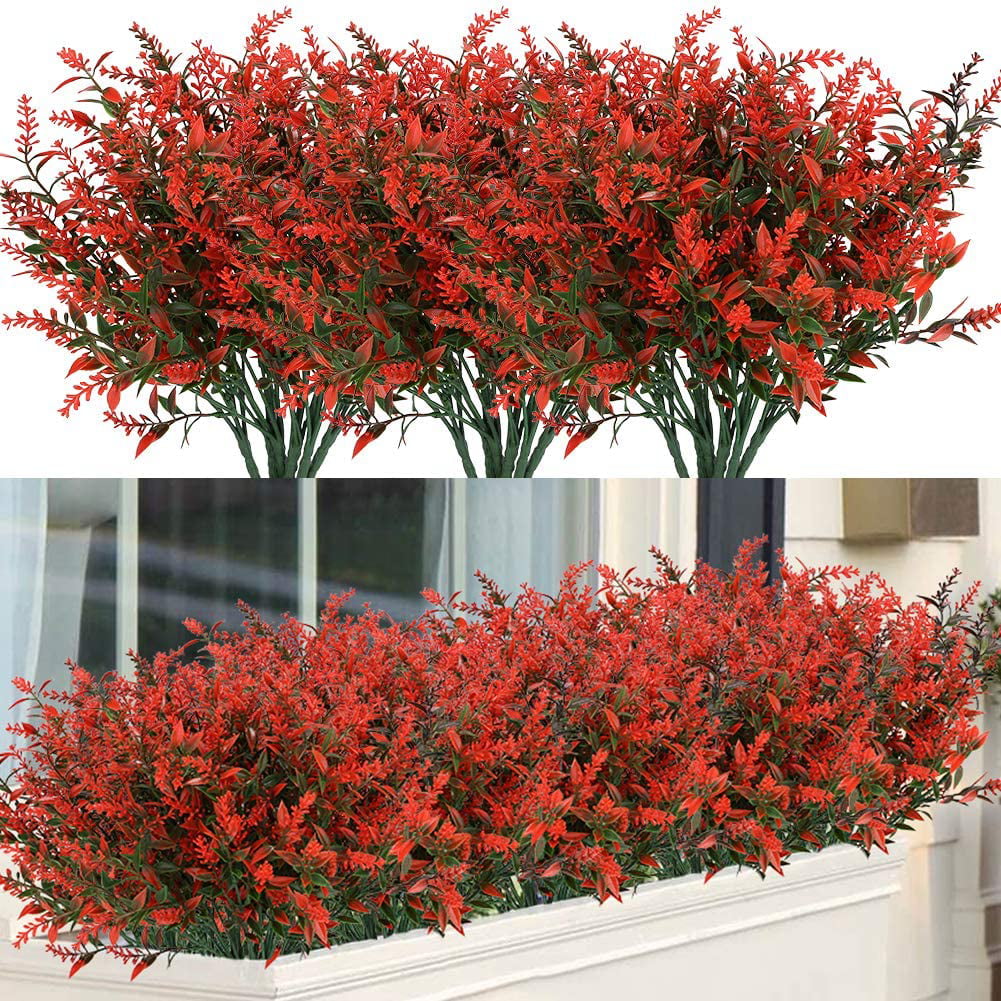 Sinhoon 24 Bundles Outdoor Artificial Lavender Fake Flowers UV Resistant Shrubs, Faux Plastic Greenery for Indoor Outside Hanging Plants Garden Porch Window Box Home Wedding Farmhouse Decor (Orange)