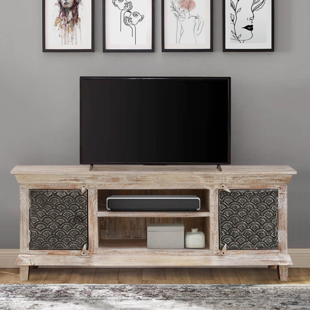 Welkom Distressed Solid Wood 2 Doors TV Bench Stand Media Cabinet   Farmhouse   Entertainment Centers And Tv Stands   by Sierra Living Concepts Inc  Houzz