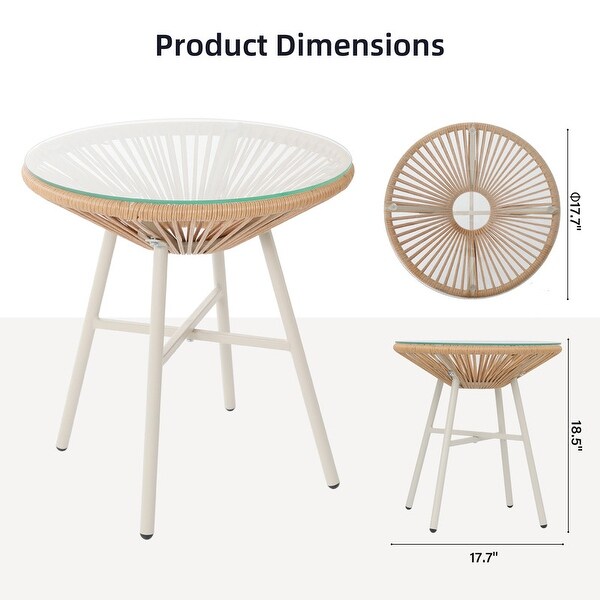 Patio PE Beige Rattan Outdoor Side Table with 5mm Tempered Glass Top