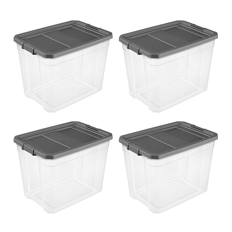 Sterilite 108 Qt. Clear Stacker Storage Container Tote w/ Latching Lid， (4 Pack)