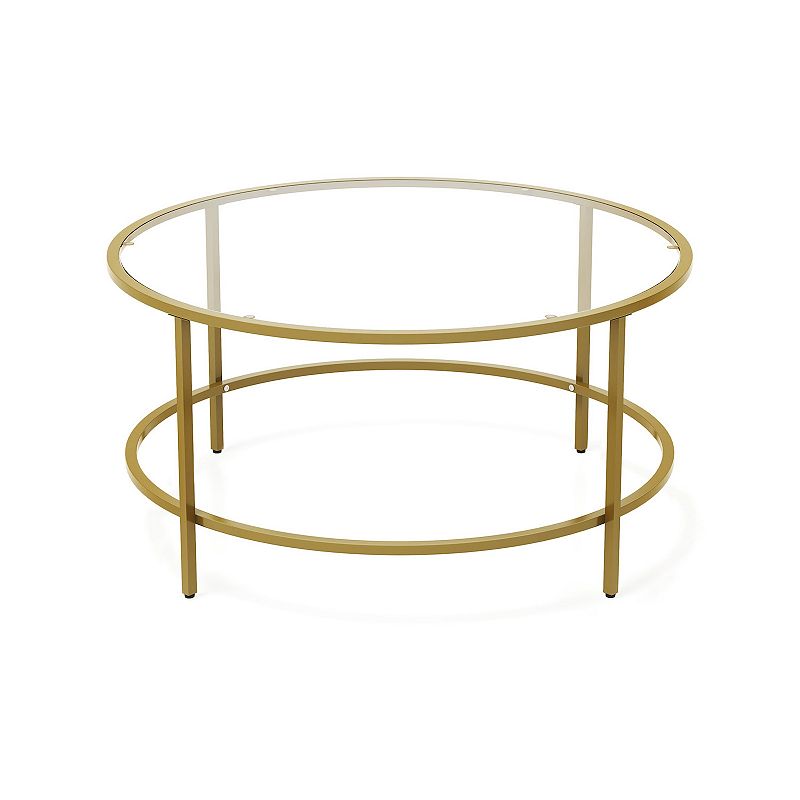 Round Coffee Table With Tempered Glass Tabletop