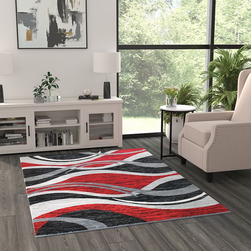 Masada Rugs Masada Rugs Stephanie Collection Area Rug with Modern Contemporary Design 1109 in Red， Gray， Black and White - 5'x7'