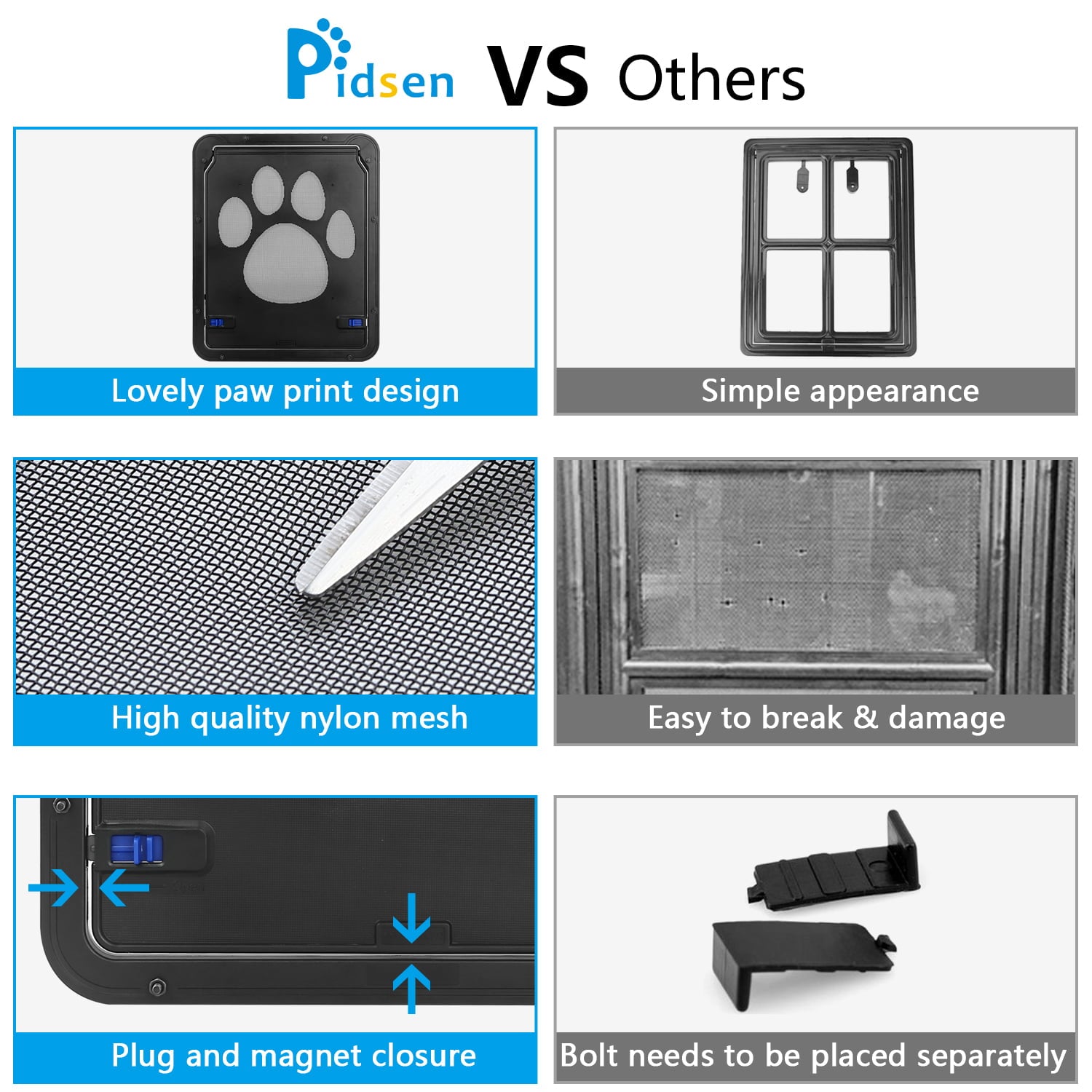 Pidsen Cat Door Magnetic Self Close Pet Screen Door with Lock Function for Puppy Cat (11.4in*9.4in)