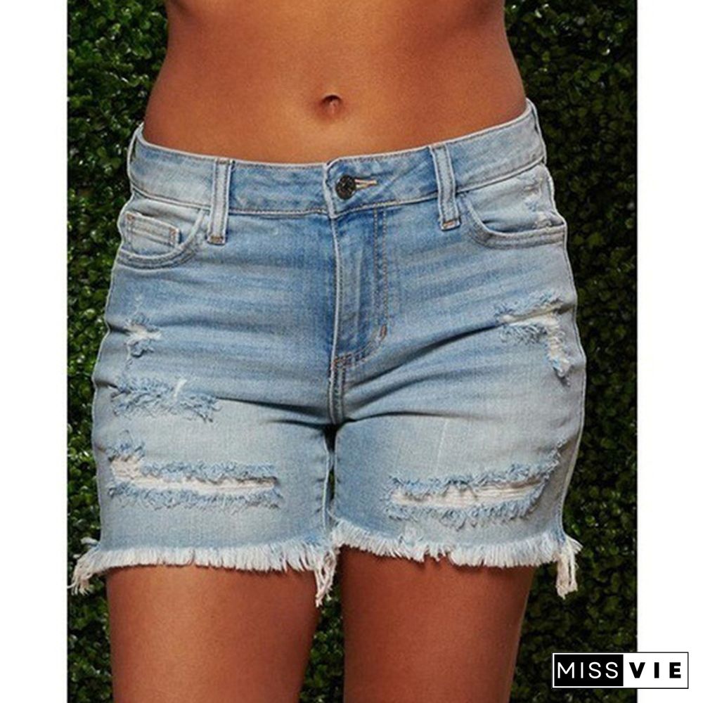 Women's Fashion Denim Shorts Ladies Casual Shorts High Waist Stretch Slim Denim Jeans Shorts