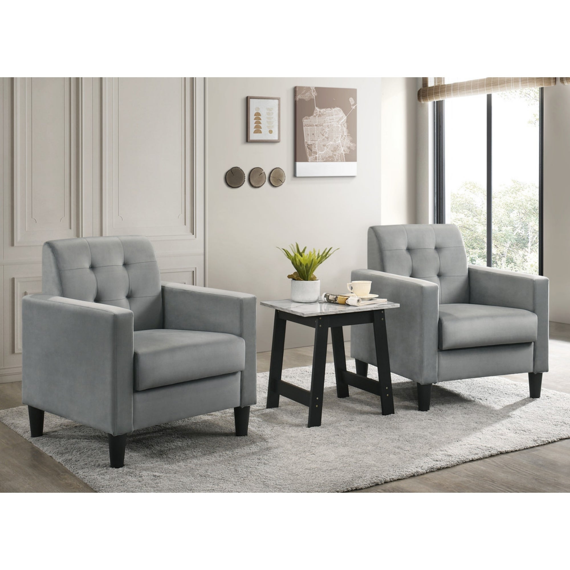 Button Tufted Velvet Upholstered Accent Chair and End Table Living Room Set - 28