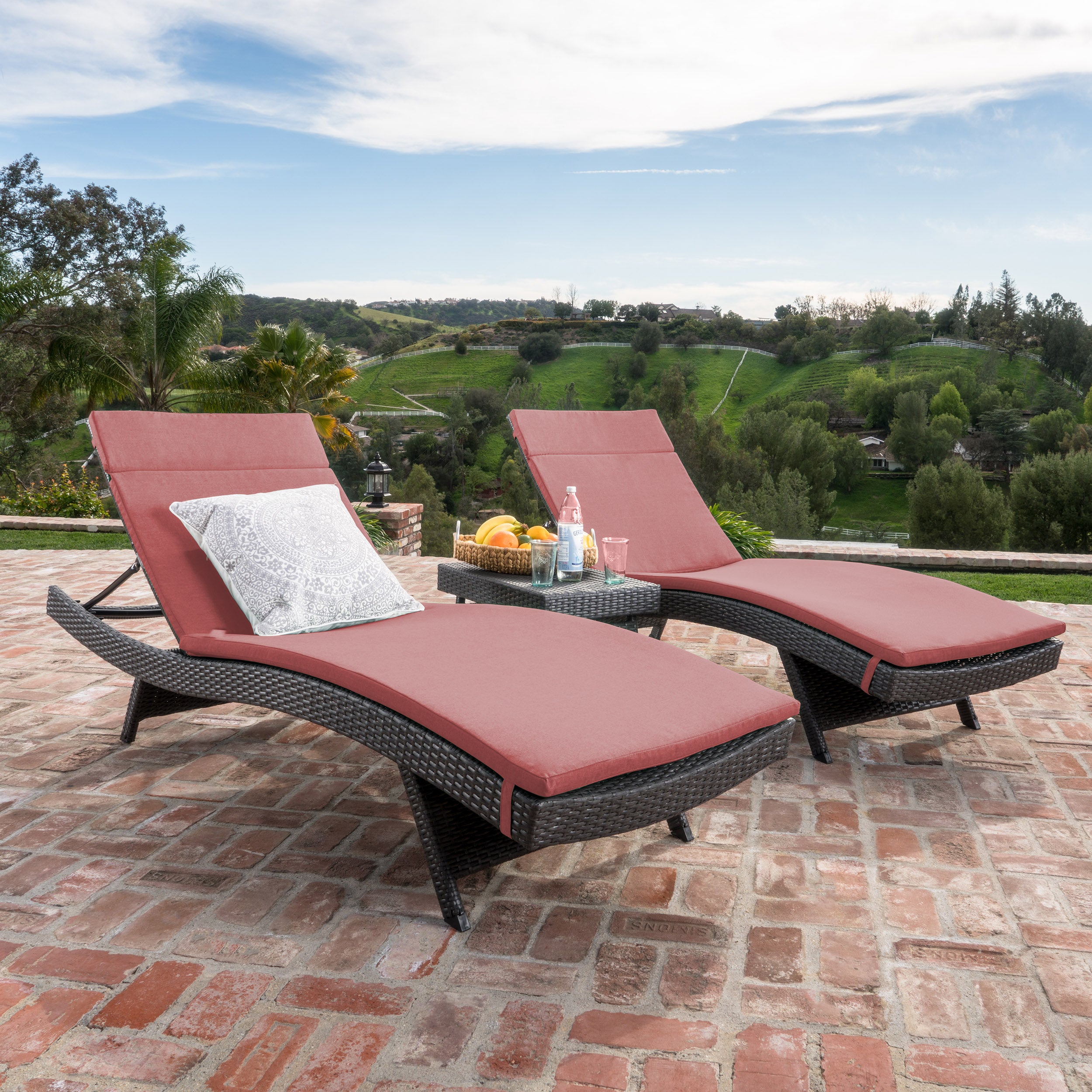 Lakeport 3pc Outdoor Wicker Chaise Lounge Chair & Table Set