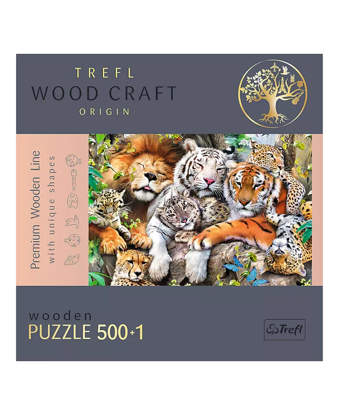 Trefl Wood Craft 501 Piece Wooden Puzzle - Wild Cats in The Jungle