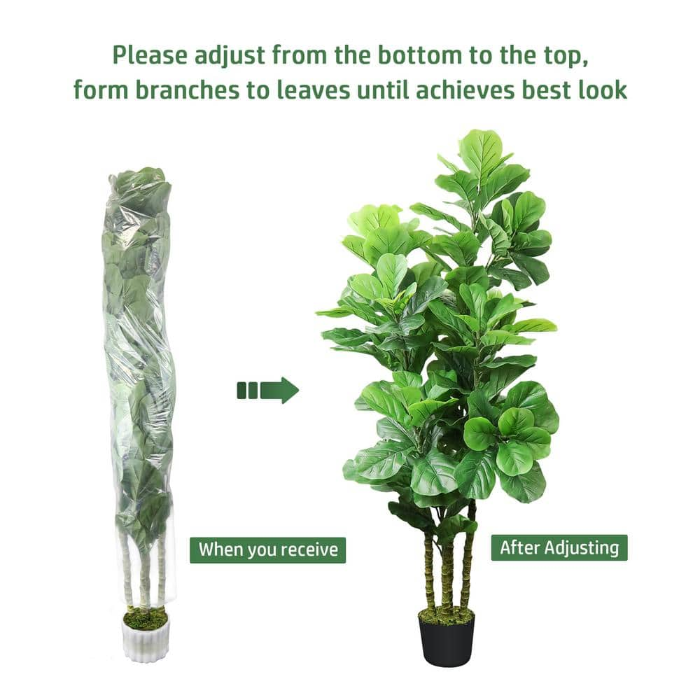 HOMLUX 72 in. Tropical Faux Artificial Fiddle Fig Tree Plants with 131 leaves ， Woven Seagrass Basket， Black Pot F6BD004A29